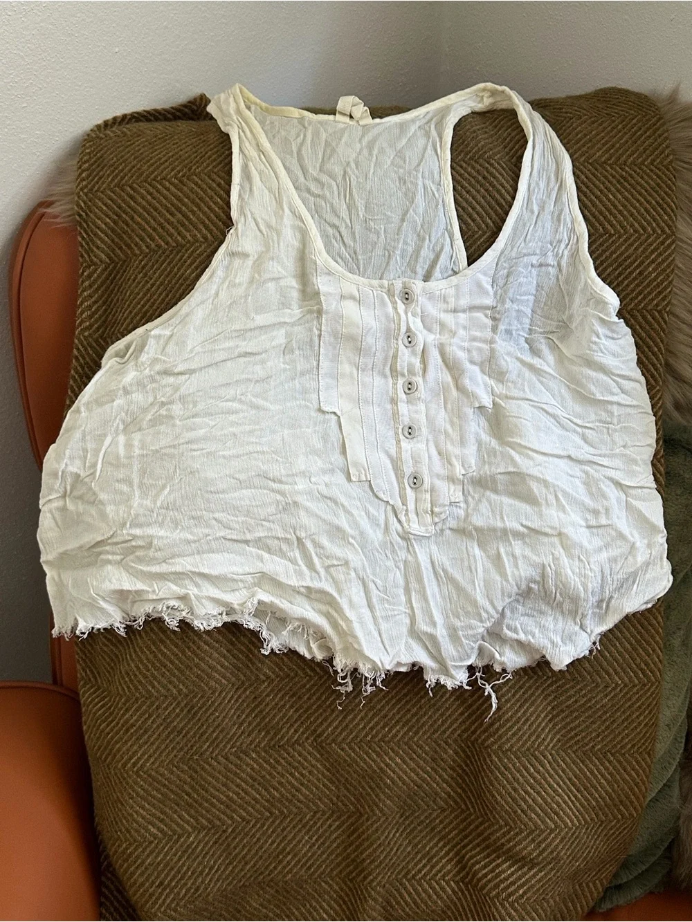 Free People Cream Button-Front Ruffle Tank - Picture 2 of 5